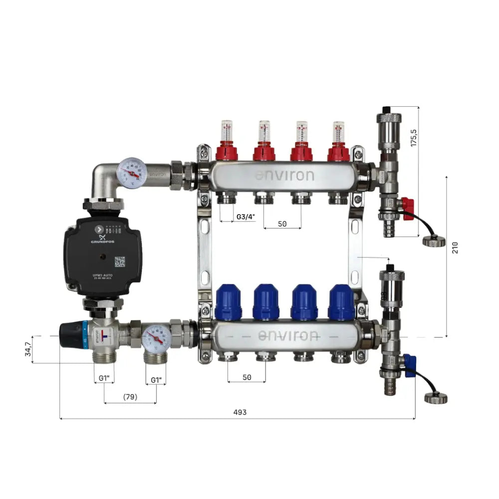 Festwertregelset M059 mit Grundfos UPM3 25/6 Hocheffizienzpumpe und Heizkreisverteiler und Zubehör