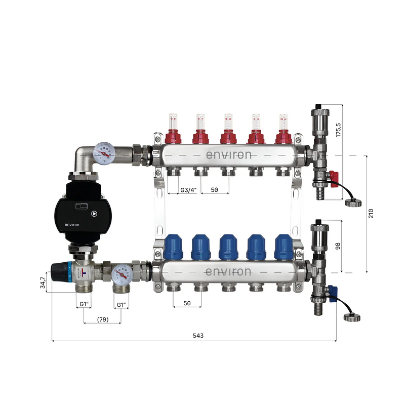 Kit de régulation à valeur fixe M058 avec pompe à haut rendement EcoStar 25/6 et collecteur de circuit de chauffage et accessoires