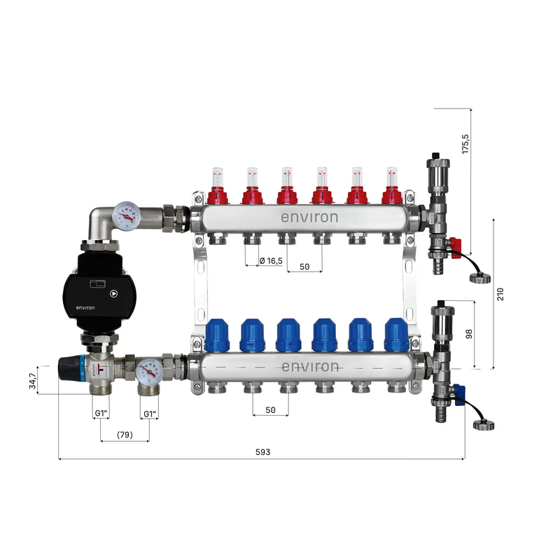 Kit de régulation à valeur fixe M058 avec pompe à haut rendement EcoStar 25/6 et collecteur de circuit de chauffage et accessoires