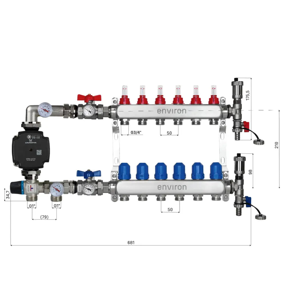 Festwertregelset M059 mit Grundfos UPM3 25/6 Hocheffizienzpumpe und Heizkreisverteiler und Zubehör