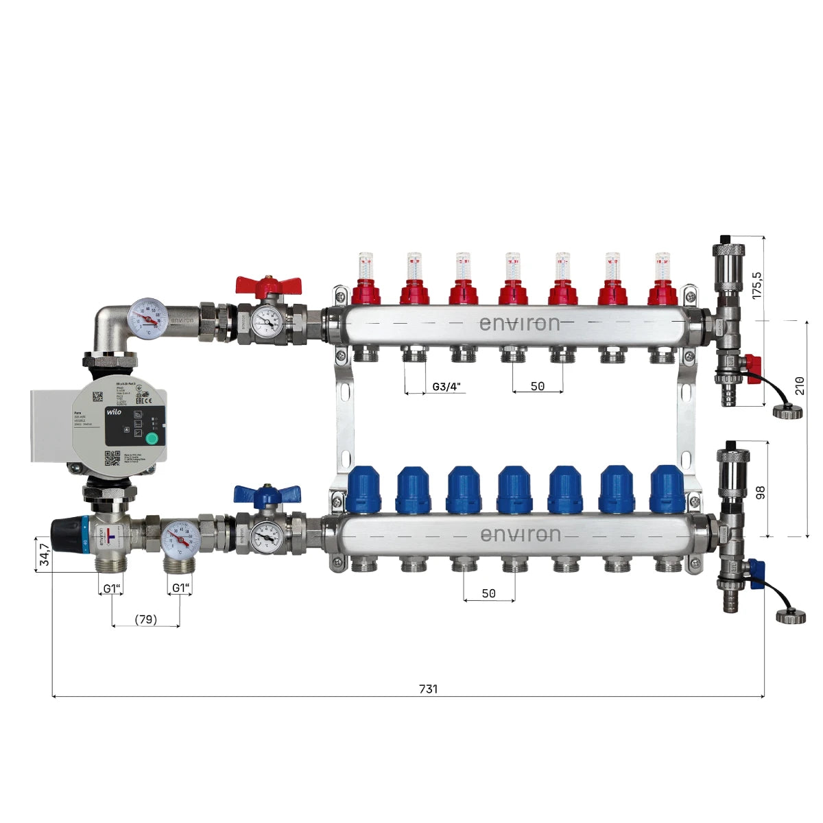 Festwertregelset M058 mit Wilo Para 25/6 Hocheffizienzpumpe und Heizkreisverteiler und Zubehör