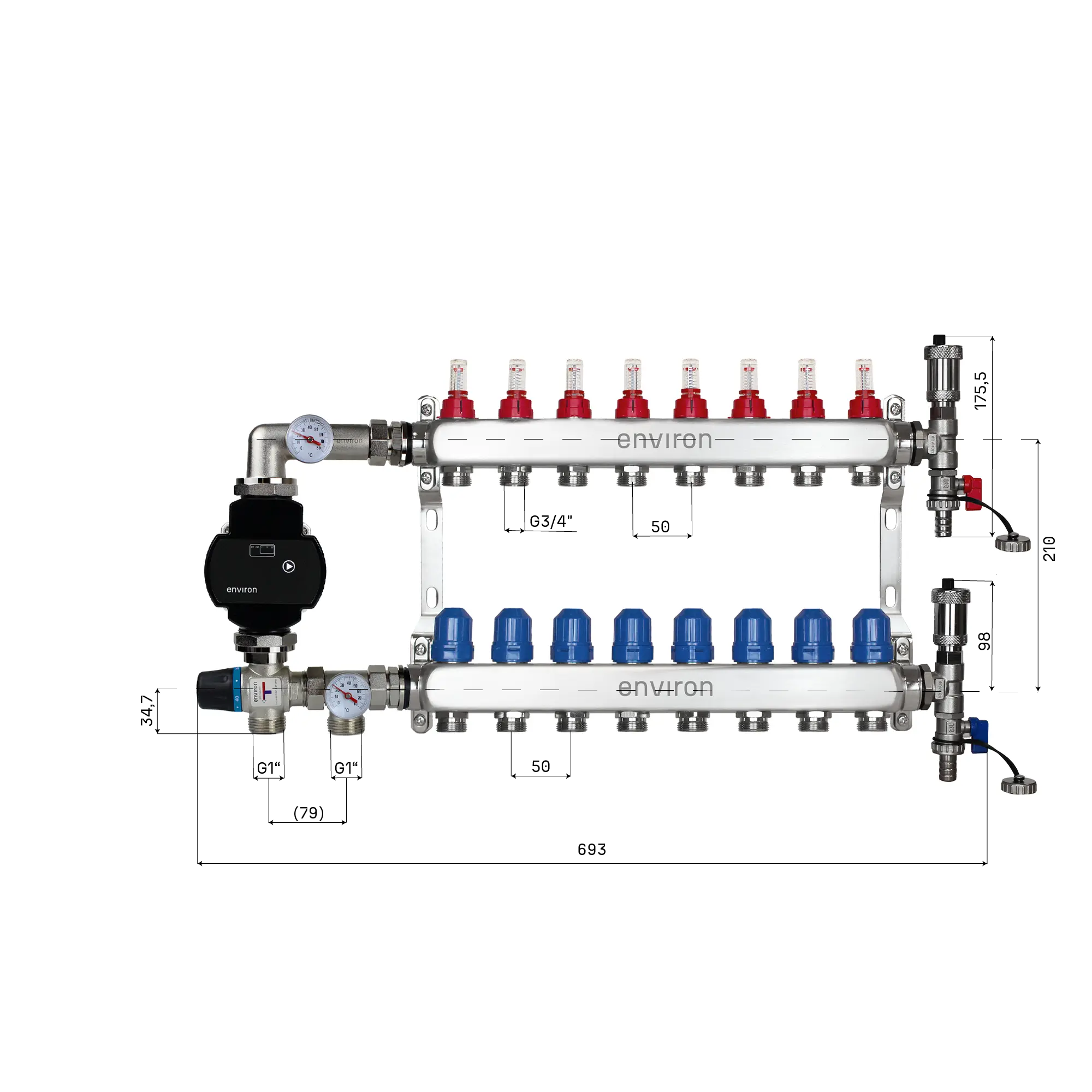 Festwertregelset M058 mit EcoStar II 25/6 Hocheffizienzpumpe und Heizkreisverteiler und Zubehör