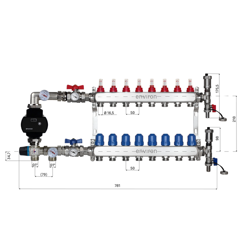 Kit de régulation à valeur fixe M058 avec pompe à haut rendement EcoStar 25/6 et collecteur de circuit de chauffage et accessoires
