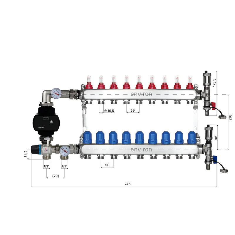 Kit de régulation à valeur fixe M058 avec pompe à haut rendement EcoStar 25/6 et collecteur de circuit de chauffage et accessoires