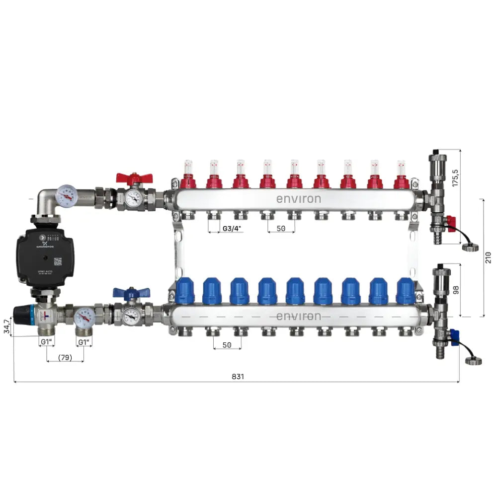 Festwertregelset M058 mit Grundfos UPM3 25/6 Hocheffizienzpumpe und Heizkreisverteiler und Zubehör