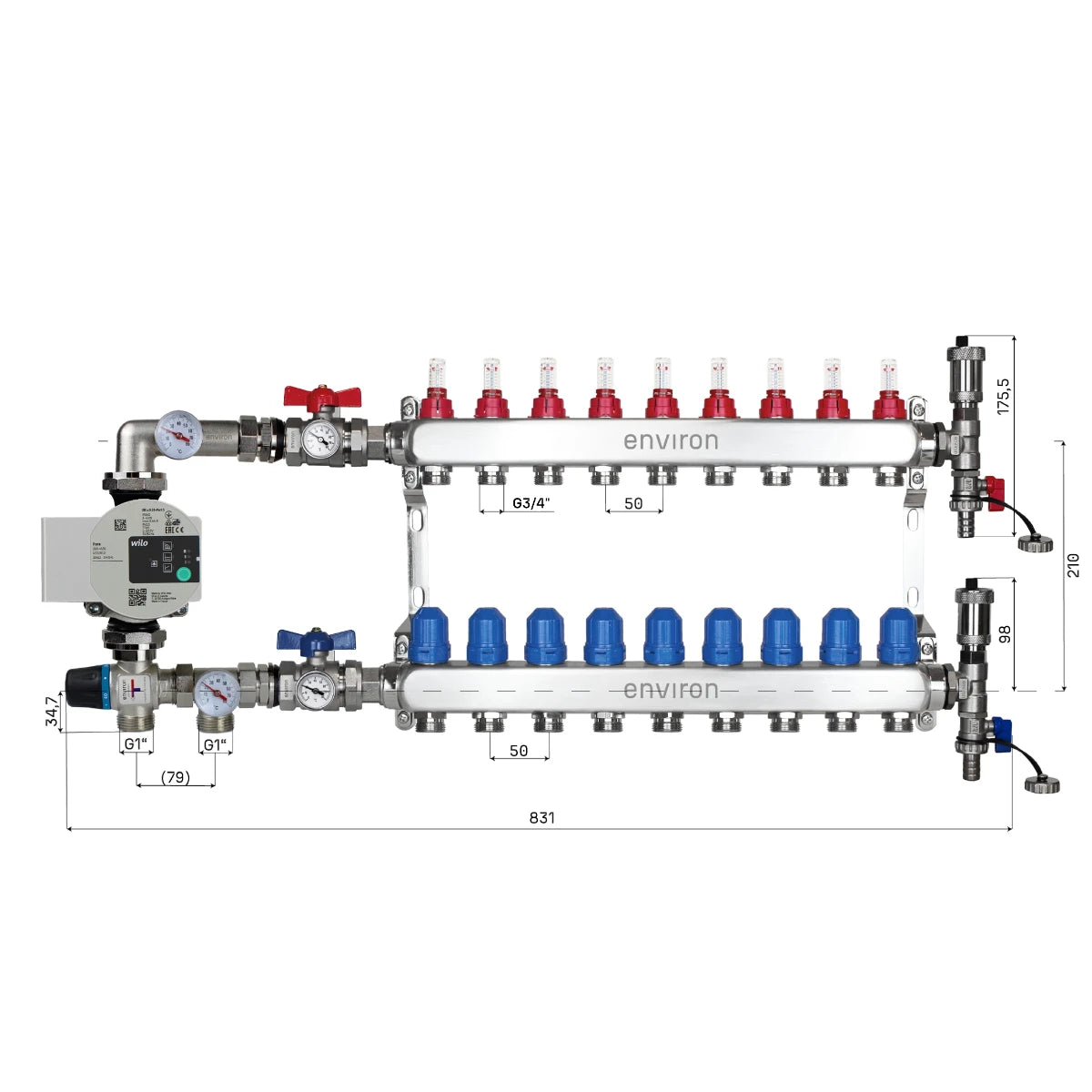 Festwertregelset M058 mit Wilo Para 25/6 Hocheffizienzpumpe und Heizkreisverteiler und Zubehör
