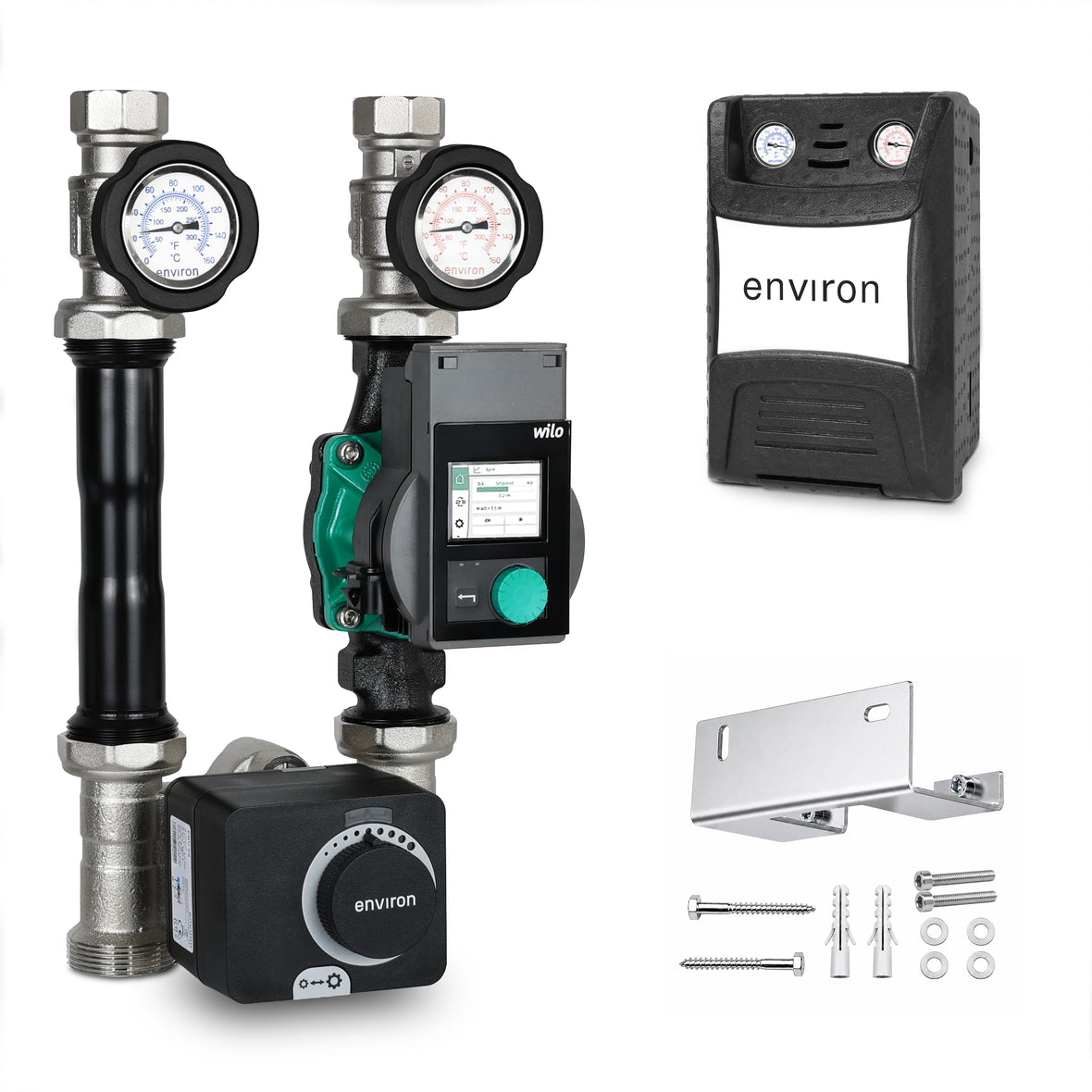 Gruppo pompa circuito riscaldamento ProfiMix con miscelatore a tre vie, attuatore Environ END05 e pompa ad alta efficienza Wilo Para 25/6