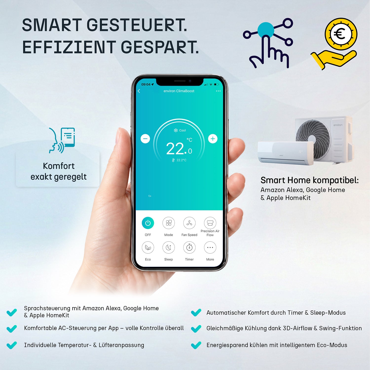 ClimaBoost A+++ Split Klimaanlage Quick Connect 9.000 BTU (2,6 kW) Komplettset
