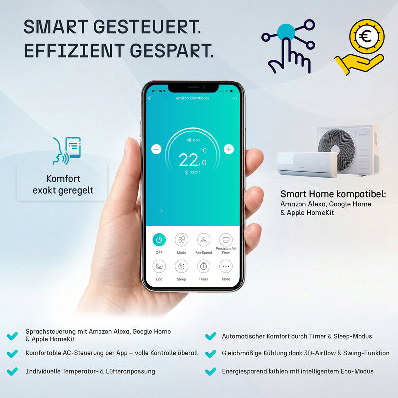 ClimaBoost A+++ Split Klimaanlage Quick Connect 9.000 BTU (2,6 kW) Komplettset