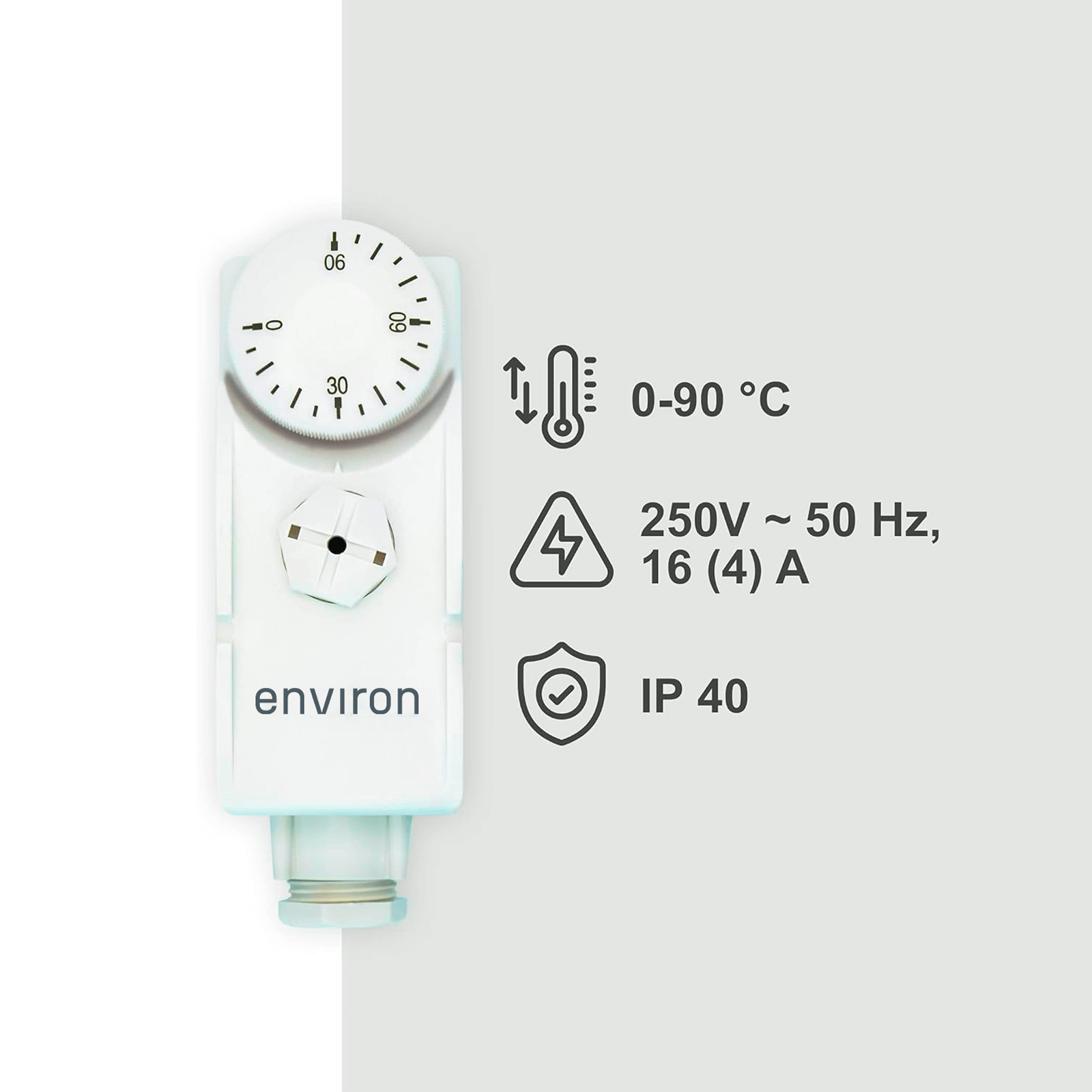 Anlegethermostat Regelbereich 0-90°C mit Spannfeder