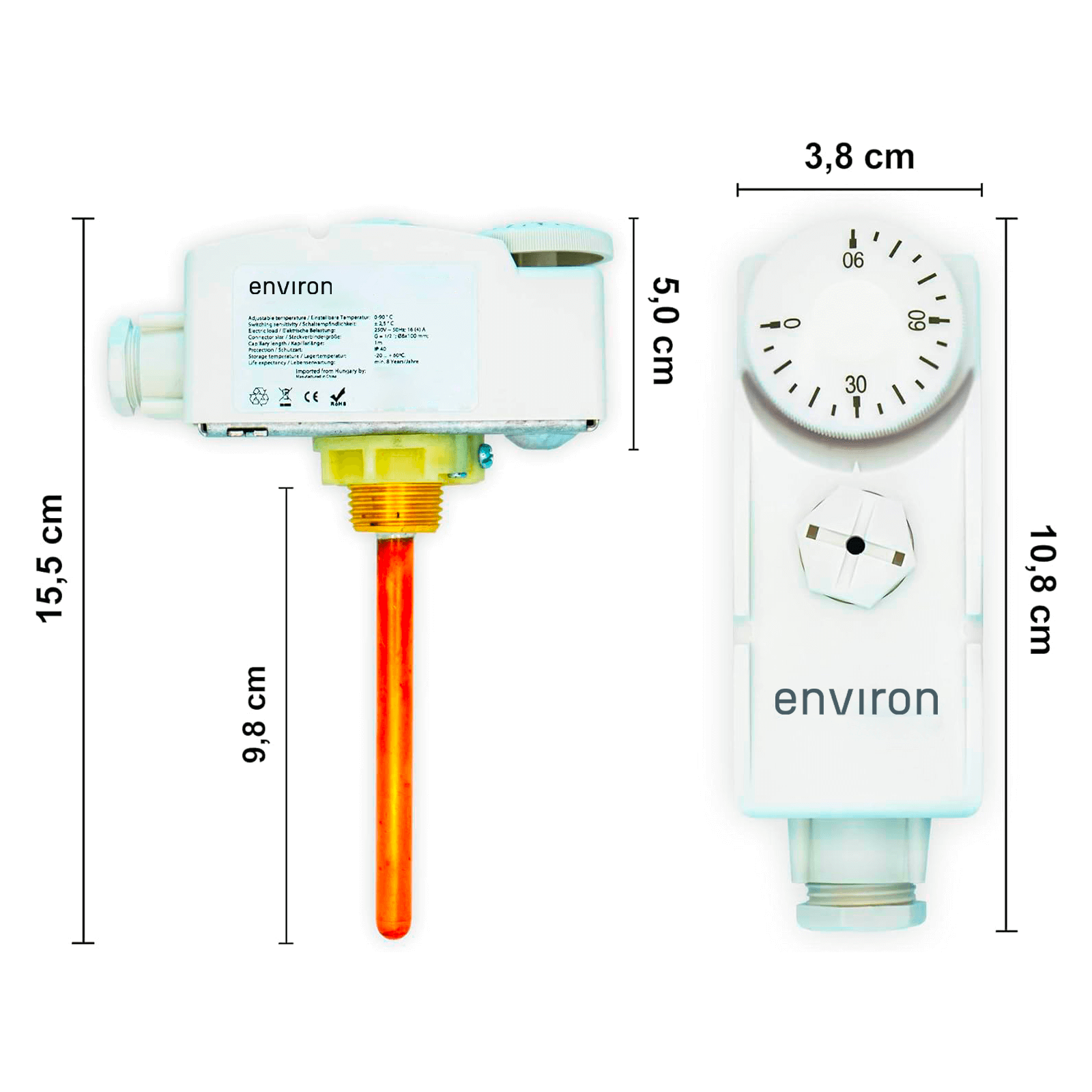 Tauchthermostat Regelbereich 0-90°C mit Tauchhülse 100mm