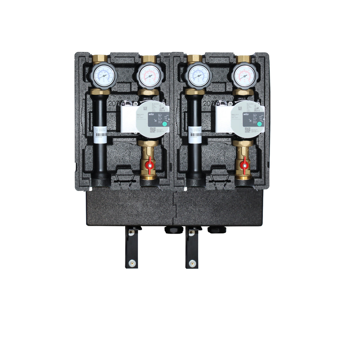 Grupo distribuidor modular EcoMix 2x circuito de calefacción sin mezcla con barra distribuidora y soporte de pared