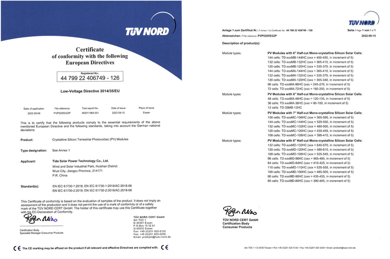 30x PV-Modul 450 Watt Tidesolar Monokristallin (Paletten Ware)