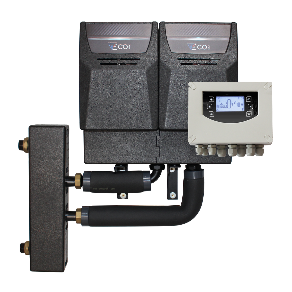 Gruppi pompa Ecomix ENH001 con ESBE ARA 561, Wilo Para 25/6, barra di distribuzione, valvola idraulica e controllo Clima600