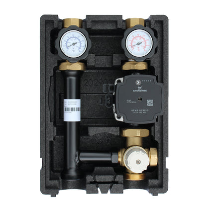 EcoMix EN004 Heizkreispumpengruppe mit Drei-Wege-Mischer, Festwertthermostat 25-55°C und Grundfos UPM3 Hybrid 25/7 Hocheffizienzpumpe