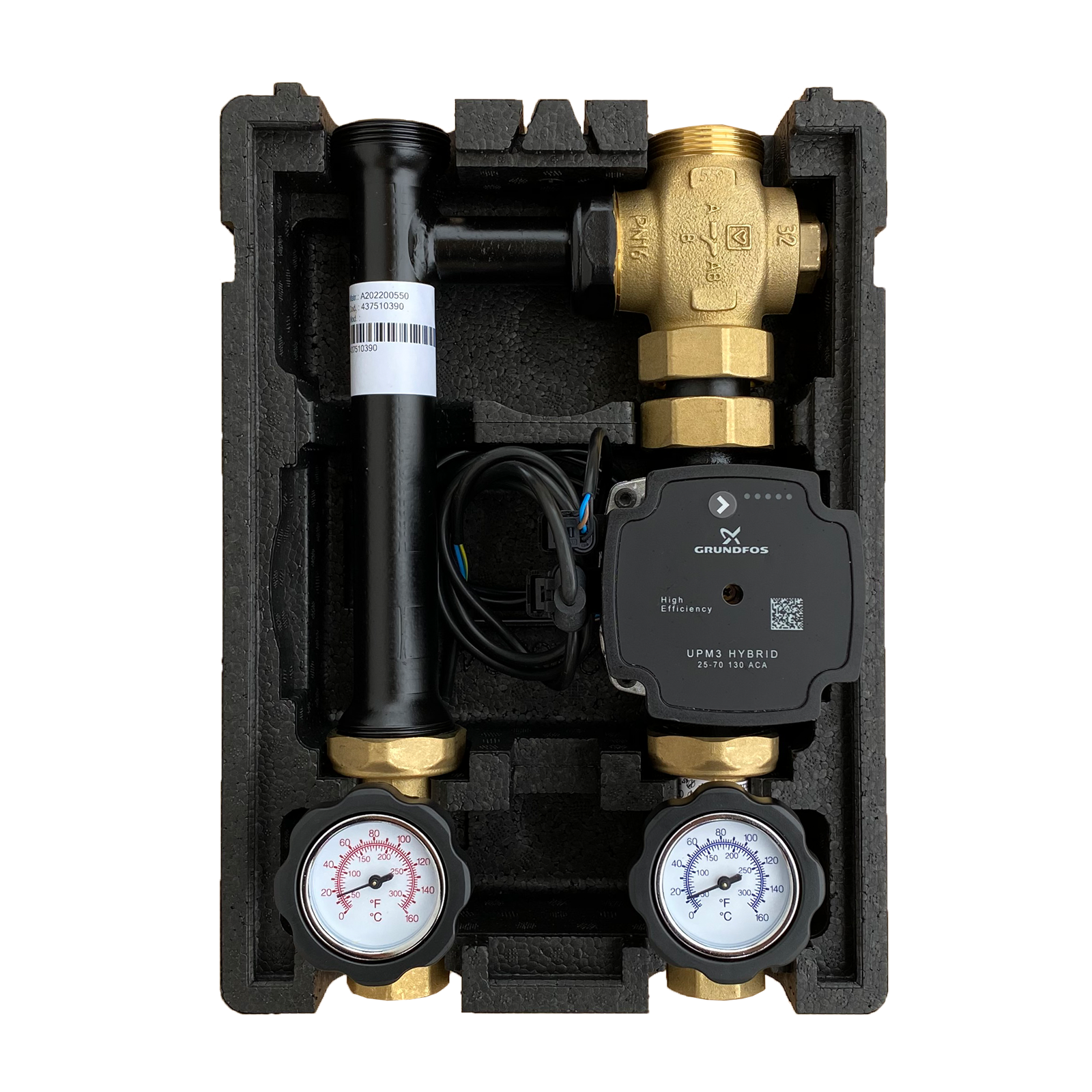 Thermoreflux X Rücklaufanhebung mit Festwertthermostat 60°C mit Grundfos UPM3 Hybrid 25/7 Hocheffizienzpumpe