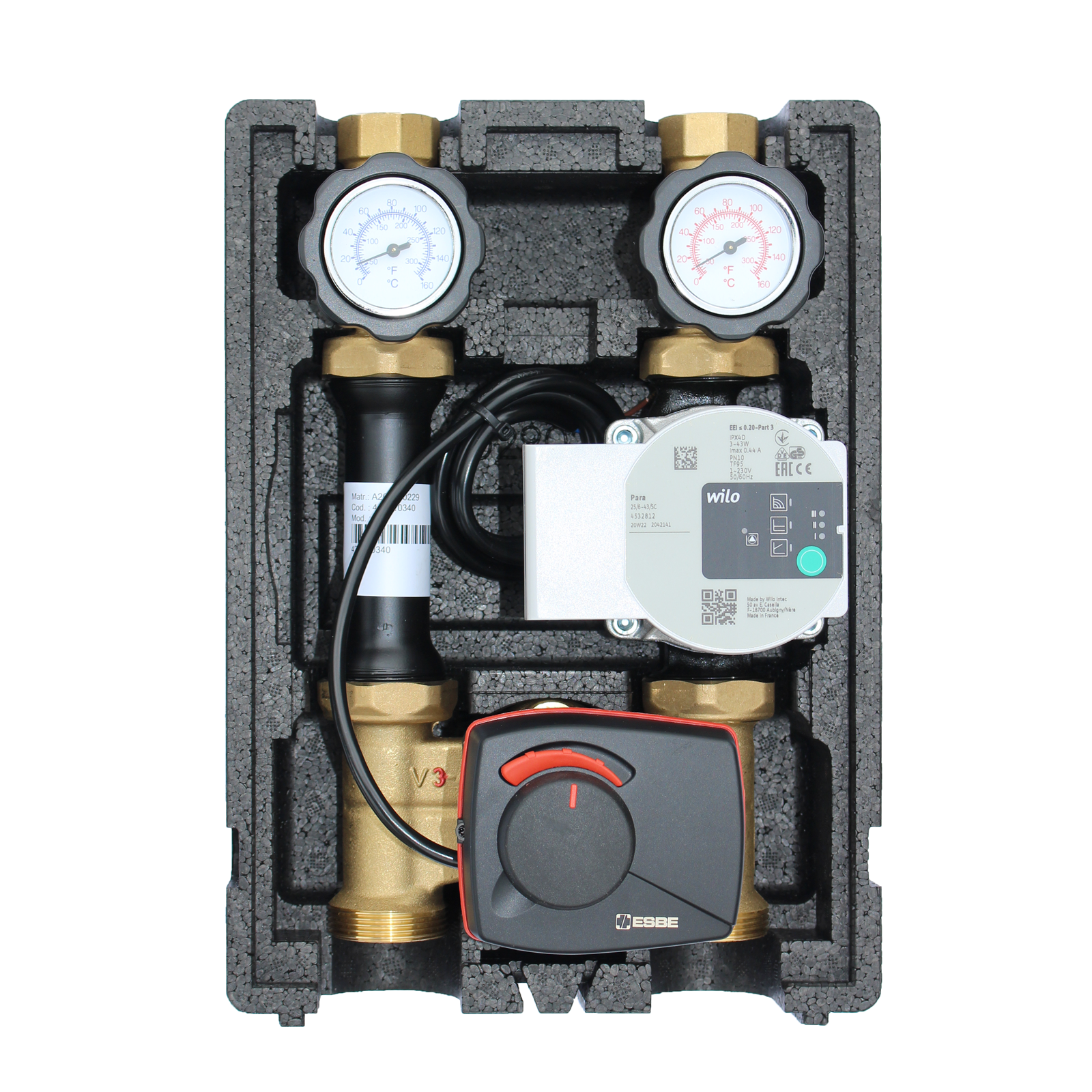 EcoMix ENH001 Heizkreispumpengruppe mit Drei-Wege-Mischer, ESBE ARA661 Stellmotor und Wilo Para 25/6 Hocheffizienzpumpe