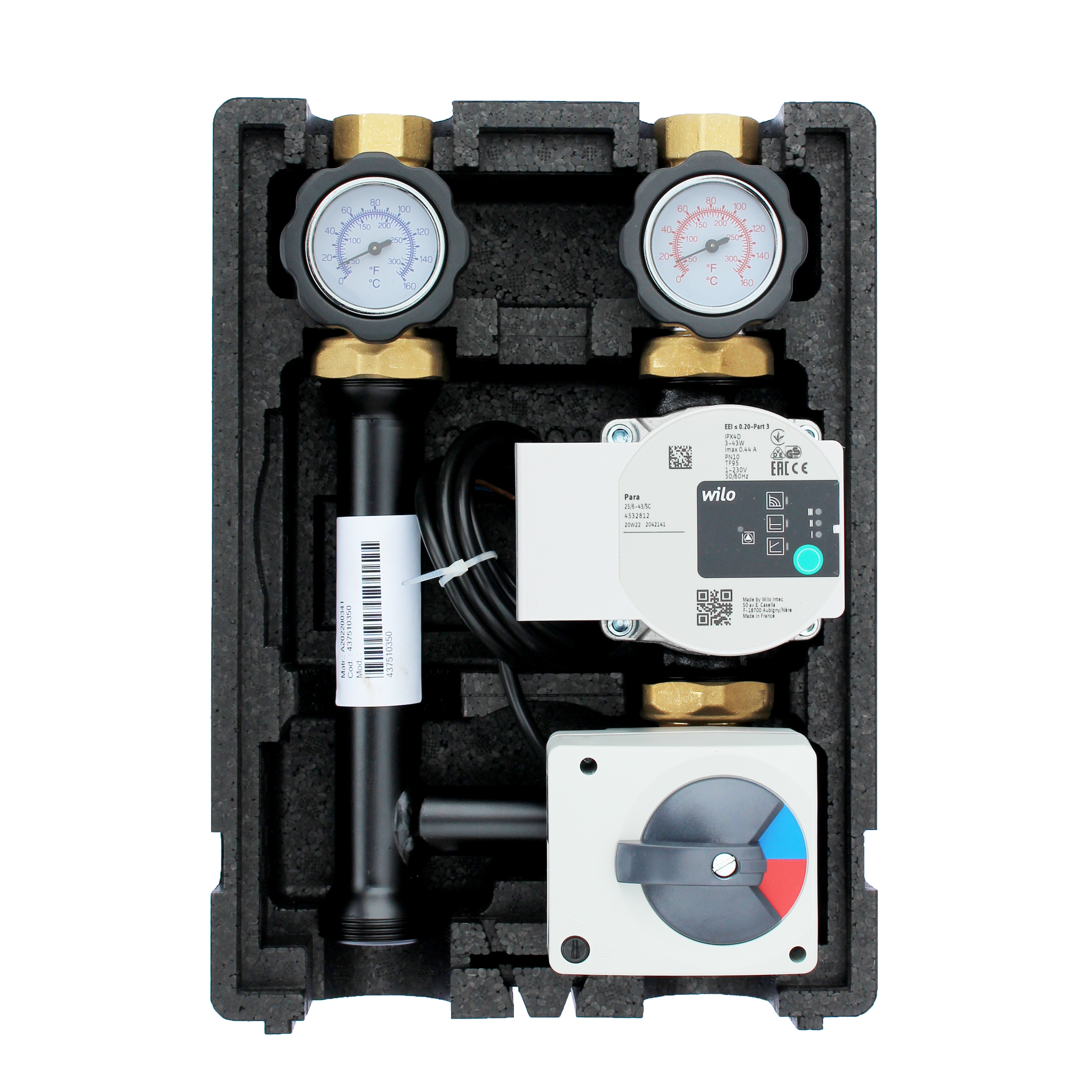 EcoMix ENT001 Heizkreispumpengruppe mit Drei-Wege-Mischer, Elodrive ST06 Stellmotor und Wilo Para 25/6 Hocheffizienzpumpe