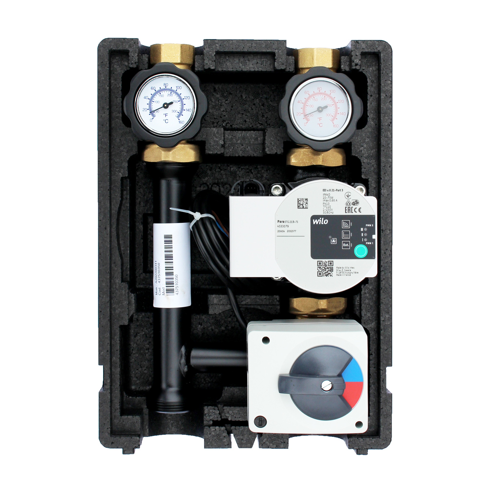 EcoMix ENT001 Heizkreispumpengruppe mit Drei-Wege-Mischer, Elodrive ST06 Stellmotor und Wilo Para STG 25/8,75 Hocheffizienzpumpe