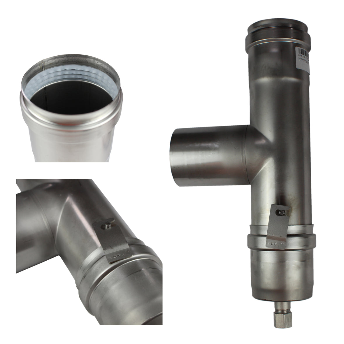 Collegamento combustione Ø80mm, 90° a tenuta di pressione, derivazione Di 81 inferiore con baionetta RT + vite di chiusura 1/2"