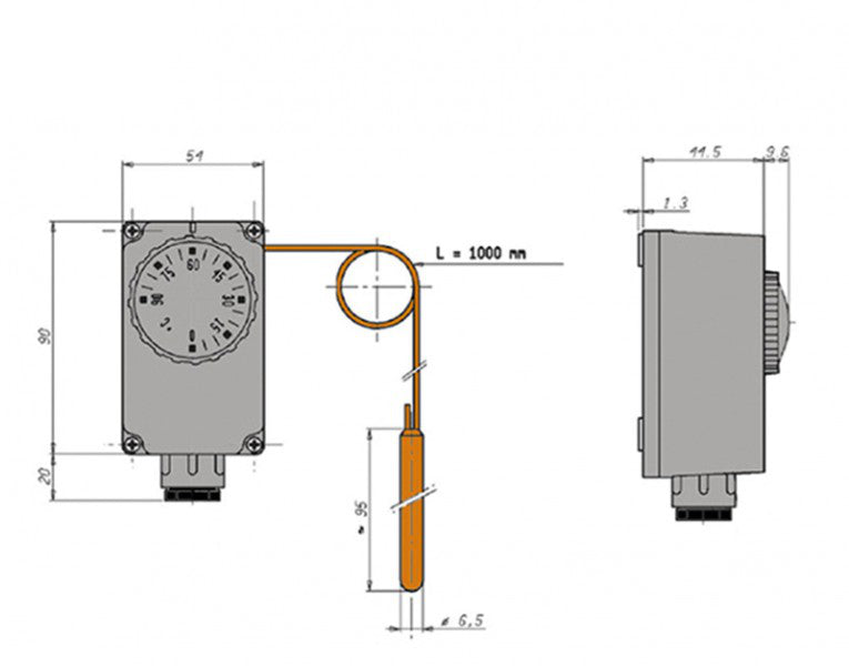 Tauchthermostat mit Fernfühler 0-90°C