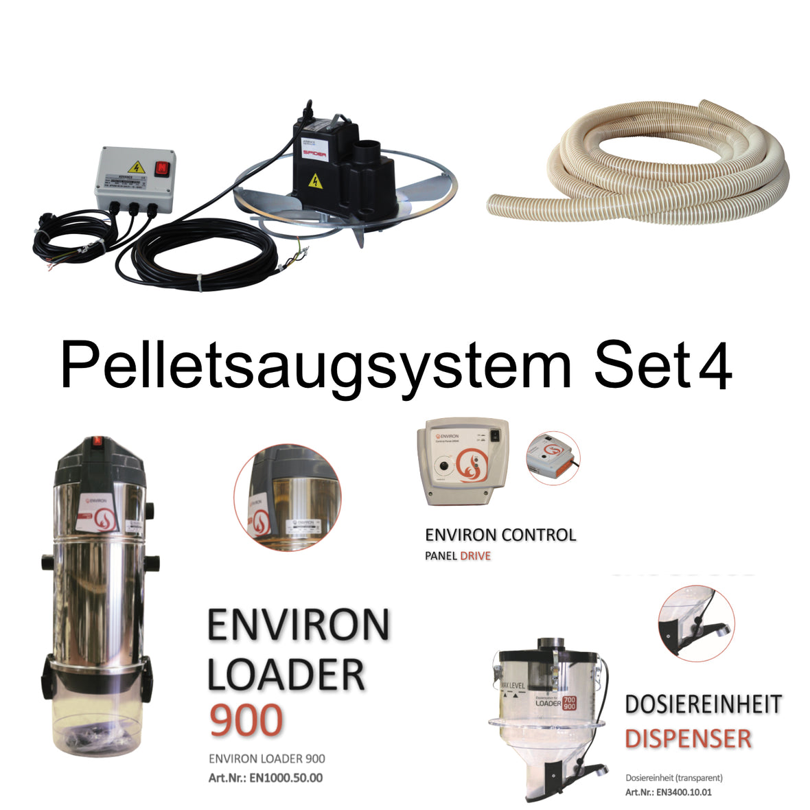 Environ pellet suction system set 4 - pellet removal from above using Environ Spiderhug