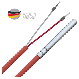 Sensor de temperatura con cable de silicona hasta 250°C, enrollado impermeable – Fabricado en Alemania