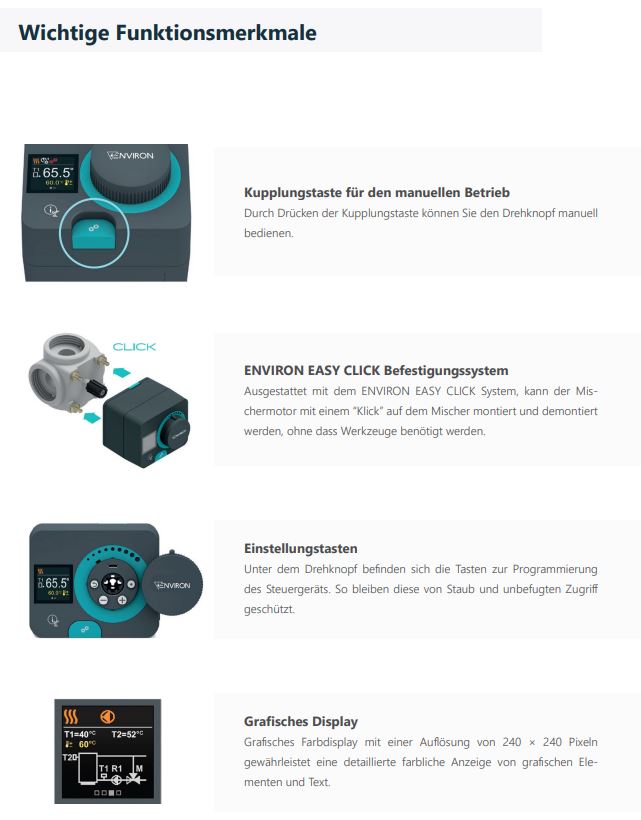Environ ENC10 Stellantrieb für 3-Wege und 4-Wege Mischer mit Festwertregler inkl.: Fühlerset und Anbausatz