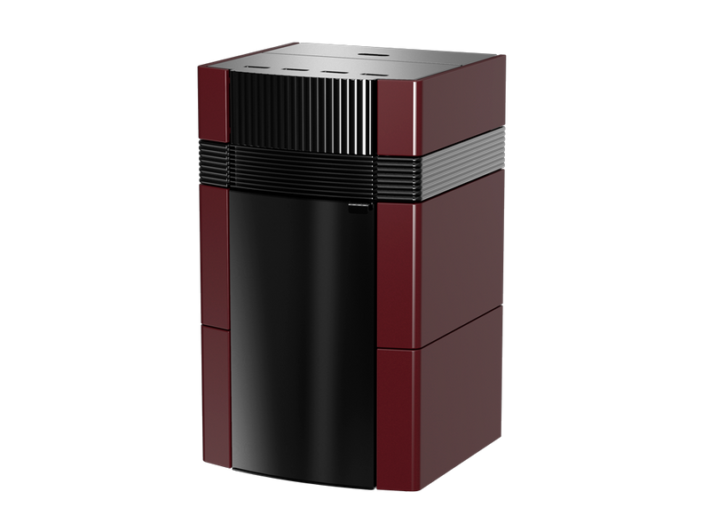 A++ Woody wasserführender Pelletofen 18 kW mit Bordeaux roter Keramikverkleidung