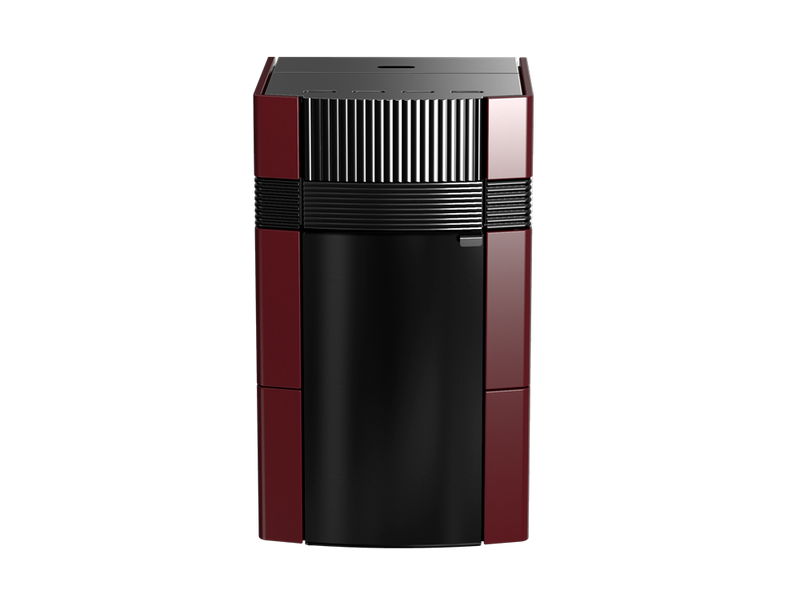 A++ Woody wasserführender Pelletofen 18 kW mit Bordeaux roter Keramikverkleidung
