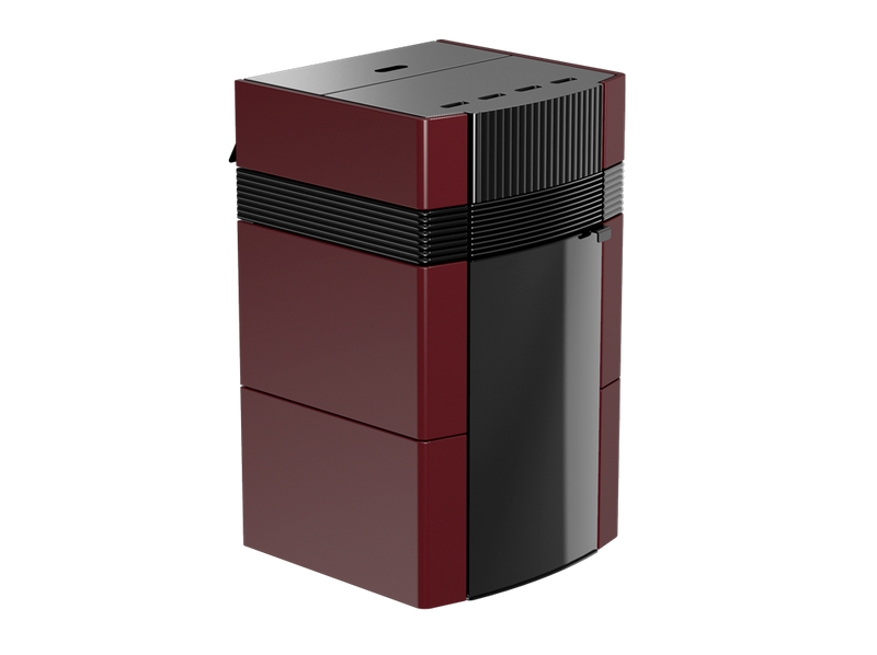 A++ Woody wasserführender Pelletofen 18 kW mit Bordeaux roter Keramikverkleidung