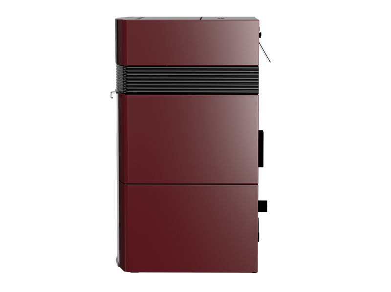 A++ Woody wasserführender Pelletofen 18 kW mit Bordeaux roter Keramikverkleidung