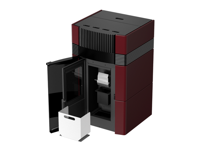 A++ Woody wasserführender Pelletofen 18 kW mit Bordeaux roter Keramikverkleidung