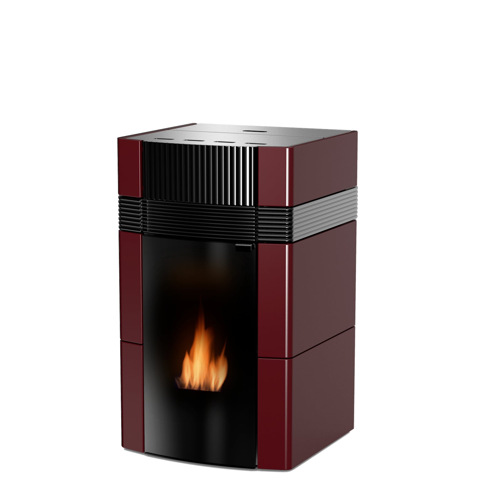 A++ Woody wasserführender Pelletofen 18 kW mit Bordeaux roter Keramikverkleidung