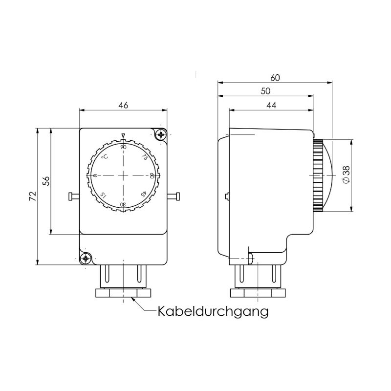 Anlegethermostat mit Anlegeband 0-90°C